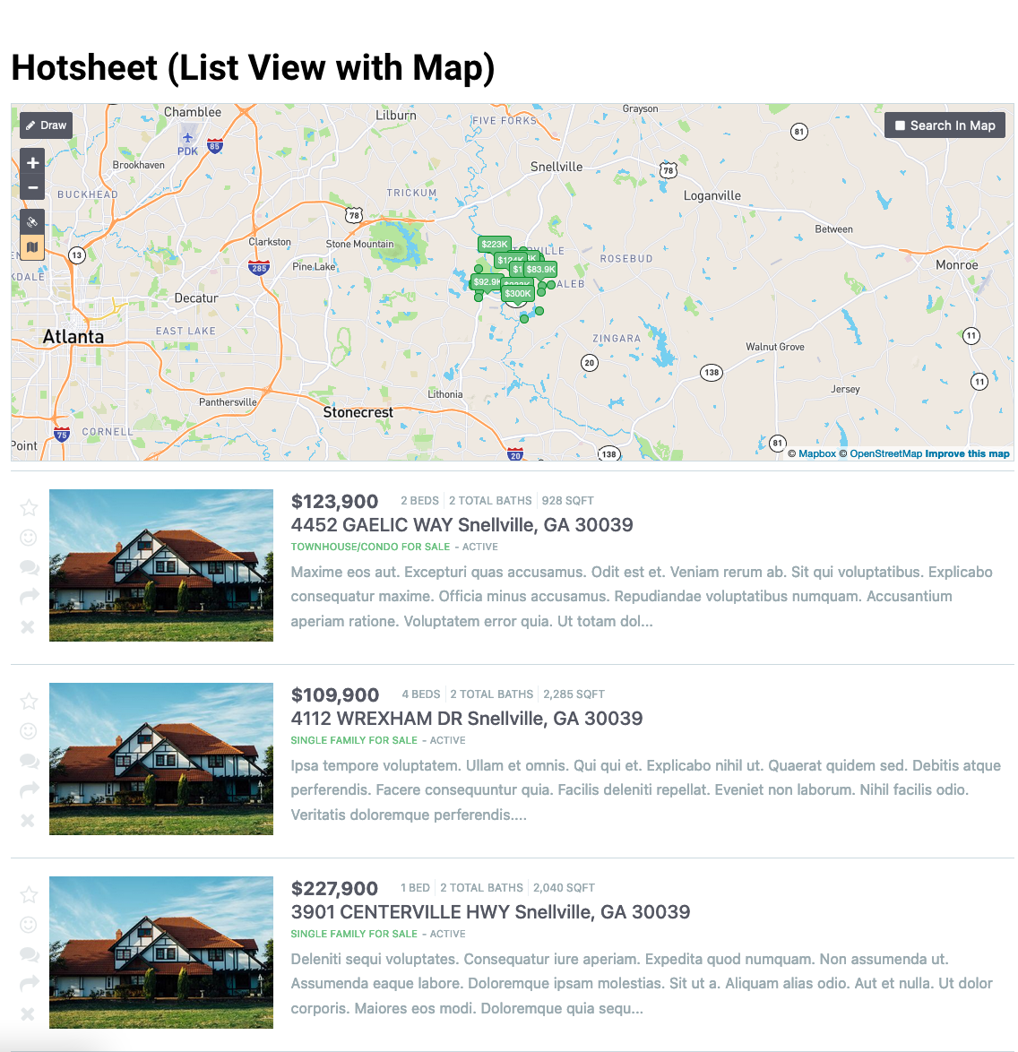 Hotsheet Example - List View With Map